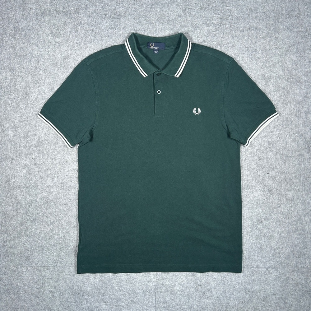 Fred Perry Polo Shirt Mens Large Green M3600 Twin Tipped Short Sleeve Preppy